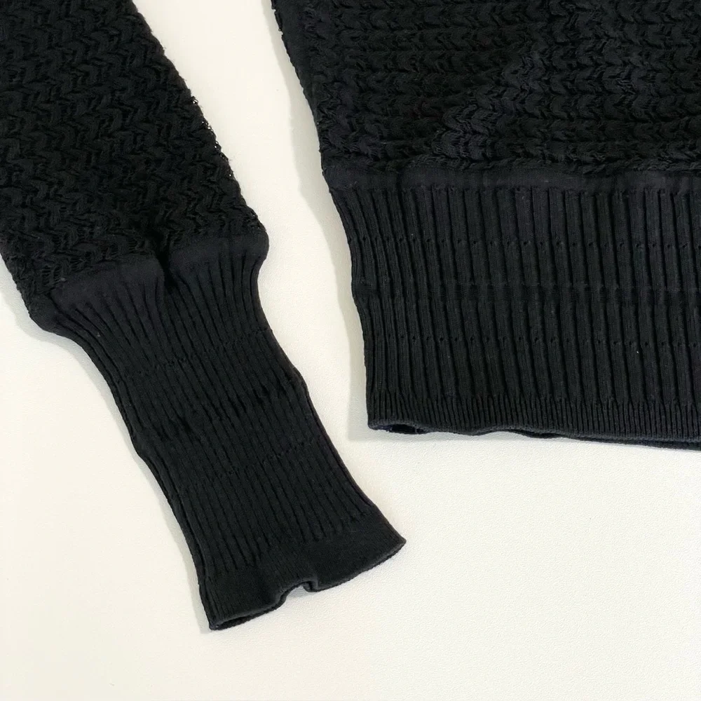 Alexander Wang Open Knit Mock Neck Sweater Top Cropped Slim Fit Black Medium